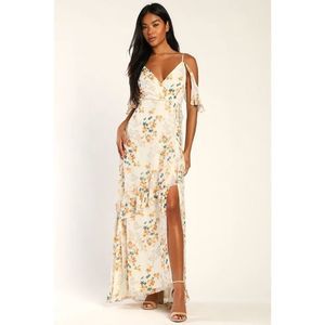 Lulu's Cream and Blue Floral Maxi Dress